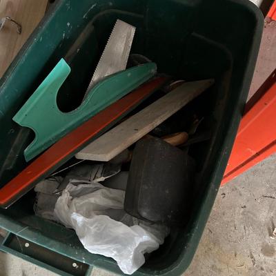 LOT 79: Garage Finds: Contents of Shelves, on Workbench and Below - Tool Box and More