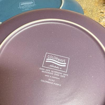 LOT 84: Noritake Colorwave Purple and Blue Dinnerware Set with Serving Trays and More