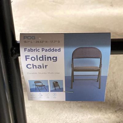 LOT 102: Maxchief Adjustable Folding Table with 2 PDG Fabric Padded Folding Chairs