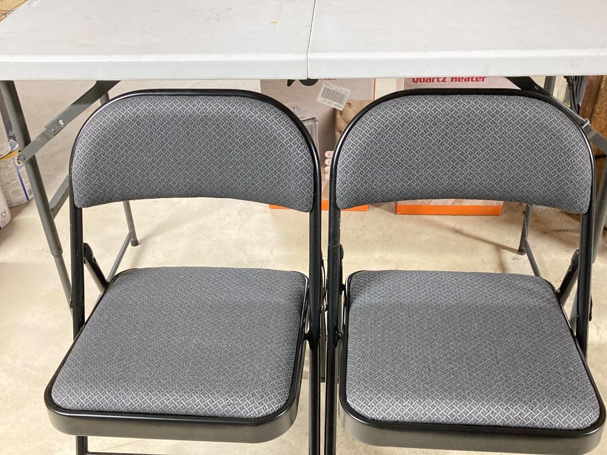 LOT 102 Maxchief Adjustable Folding Table with 2 PDG Fabric Padded