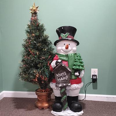 LOT 3: Light-Up Christmas Tree w/ Ceramic Snowman