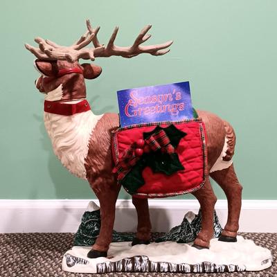 LOT 6: Vintage Holiday Creations Reindeer w/ Acrylic Candle Decor & Faux Poinsetta
