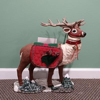 LOT 6: Vintage Holiday Creations Reindeer w/ Acrylic Candle Decor & Faux Poinsetta