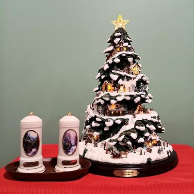 LOT 19: Thomas Kinkade 'Village Christmas' w/ 'Painter of Light' Cottage Salt and Pepper Shakers