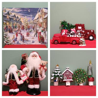 LOT 25: Christmas Collection- Homco Figurine, Night Lights, Lil Red Truck Hauling A Christmas Tree & More