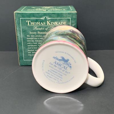 LOT 69: Thomas Kincade Home Decor Collection of Trivits, Mug, Table Runners. Flage and Nightlight