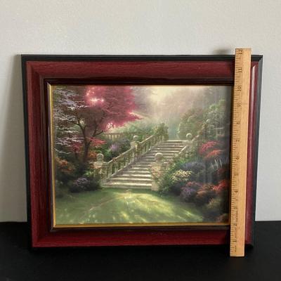LOT 104: Thomas Kinkade Collection: Garden Cottages of England Series Plates, Musical Prayer Box & Framed Print