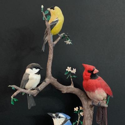 LOT 136: Beautiful Vintage Danbury Mint Songbirds of Spring Figurine- Cardinal,Blue Jay & Finch
