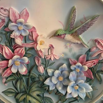 LOT 148: Bradford Exchange Limited Lena Liu Jeweled Collectors Plates with Hummingbirds and Flowers in Releif - Numbered