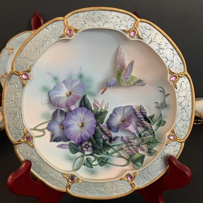 LOT 149:Bradford Exchange Limited Lena Liu Jeweled Collectors Plates with Hummingbirds and Flowers in Releif - Numbered