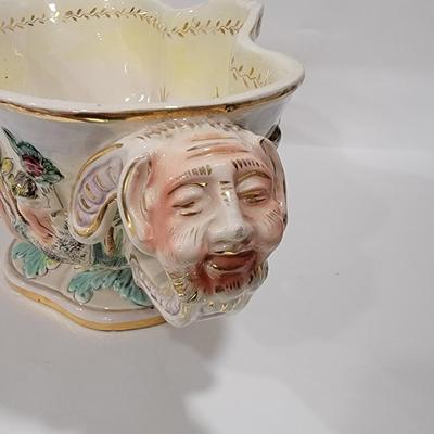 Massive Italian figural horned face handle bowl.