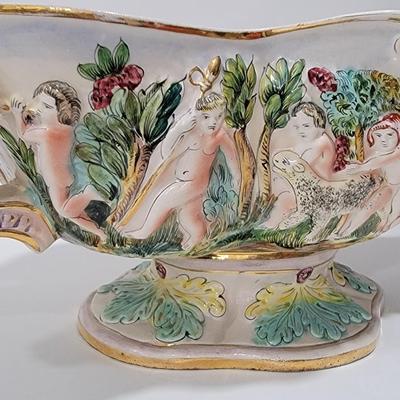 Massive Italian figural horned face handle bowl.