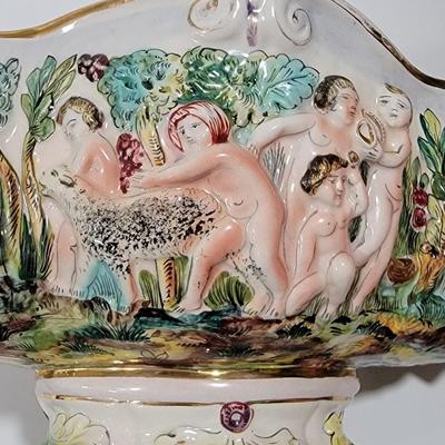 Massive Italian figural horned face handle bowl.