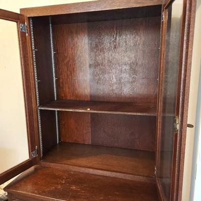 Lot #135 Vintage Primitive Style Cabinet - Glass front - working key