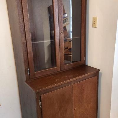 Lot #135 Vintage Primitive Style Cabinet - Glass front - working key