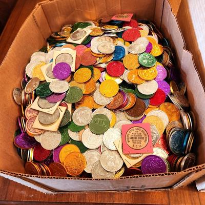 Lot #136 Three Large Boxes FILLED with vintage Mardi Gras Doubloons