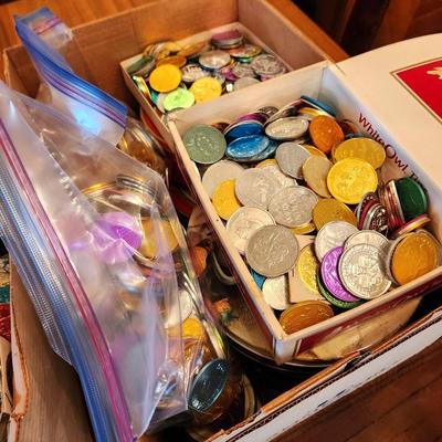 Lot #136 Three Large Boxes FILLED with vintage Mardi Gras Doubloons
