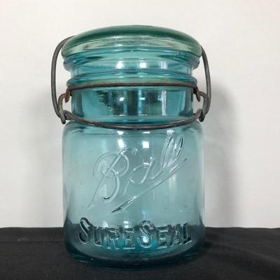 LOT 4M: Vintage Blue & Green Ball Mason Jars - Ideal, Wire Side, American Heritage