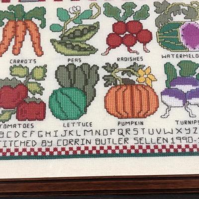 LOT 5M: Vintage 1980s Framed Victorian Vegetables & Apples Cottage Cross Stitches Signed by Artist & Vintage Love Grows Here Cross Stitch...