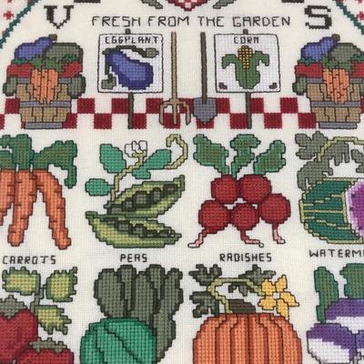 LOT 5M: Vintage 1980s Framed Victorian Vegetables & Apples Cottage Cross Stitches Signed by Artist & Vintage Love Grows Here Cross Stitch...