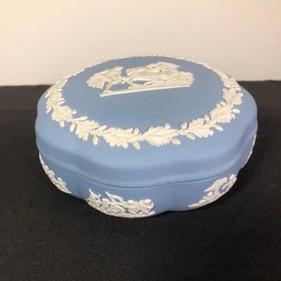 LOT 7M: Vintage Blue Wedgewood England Jasperware - Covered Trinket Box & Heart Shaped Trinket Box