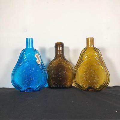 LOT 12M: Vintage Clevenger Bros Glass Bottles - Blue Swedesboro, Amber Gloucester County Schools & Amber Harrison Township