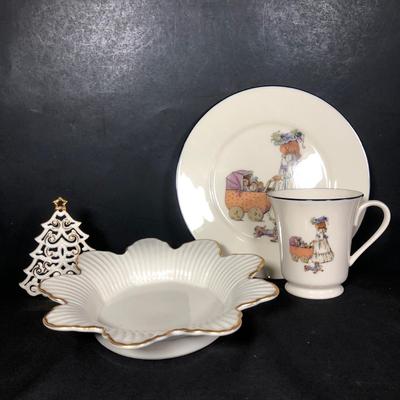 LOT 25M: Lenox Collection - Special Collector Child's Plate / Mug, Christmas Tree Votive & Meridian Collection Dish