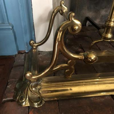 LOT 26M: Vintage Brass Fireplace Andirons & Frame