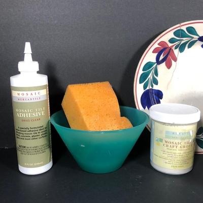 LOT 37M: Mosaic Crafting Starter Kit - Tile Adhesive, Grout & Vintage China w/ Condition Issues