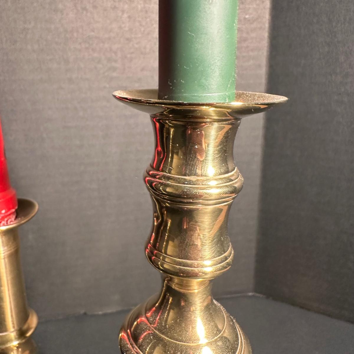 Lot 151r Collection Of Brassdecorative Candle Holders W Glass Chimneys Candles And More 6965