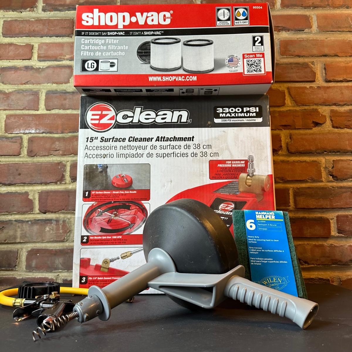 LOT 224S EZ Clean Surface Cleaner Attachment w/ Shop Vac Cartridge Filters & More