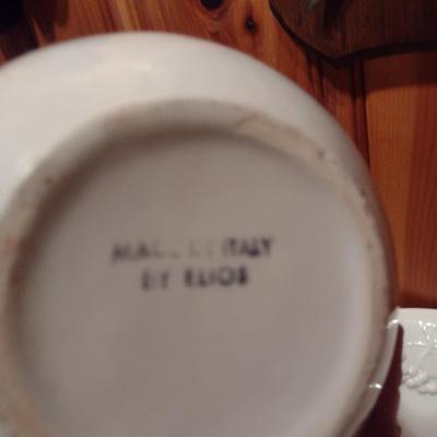 Italian Glazed Porcelain Grapes and Leaves Theme Pitcher and Basin