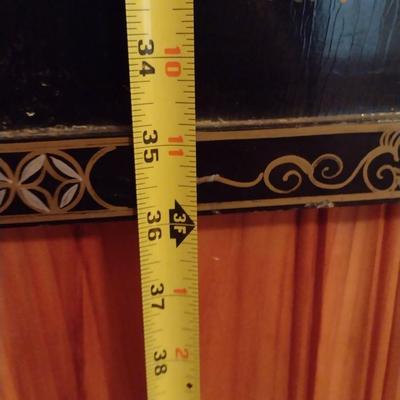 Set of Four Black Lacquer Finish Asian Theme Story Panels with Mother of Pearl Inlay