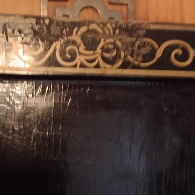 Set of Four Black Lacquer Finish Asian Theme Story Panels with Mother of Pearl Inlay