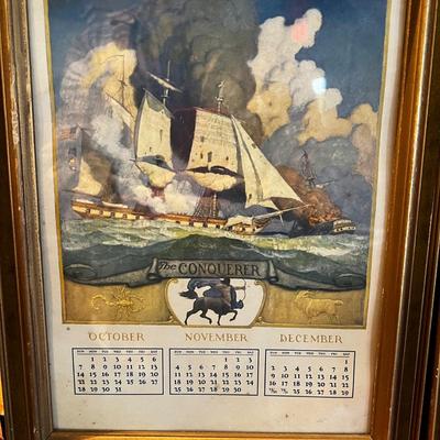 1429 Pair of Vintage Calendar Nautical Framed Prints