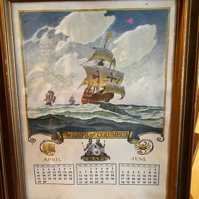 1429 Pair of Vintage Calendar Nautical Framed Prints