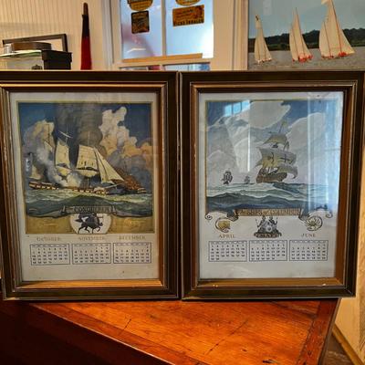 1429 Pair of Vintage Calendar Nautical Framed Prints
