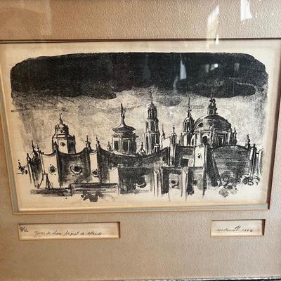 1431 Framed Signed and Numbered Etching by W.L. Prescott with Original Watercolor