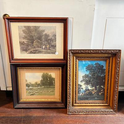1432 Three Vintage Framed Art , Lithograph, Print, with frames