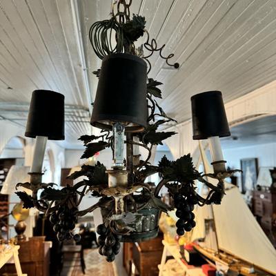 1433 Vintage Grapevine and Barrel Heavy Metal Chandelier w/Lampshades