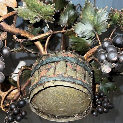 1433 Vintage Grapevine and Barrel Heavy Metal Chandelier w/Lampshades