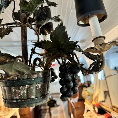 1433 Vintage Grapevine and Barrel Heavy Metal Chandelier w/Lampshades