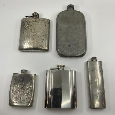 1447 Lot of English Silver Plate/ Pewter Flasks