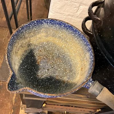 1449 Spatterware Plates and Roaster with L.L Bean Cast Iron Pot with Enamel Coating