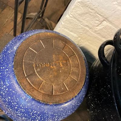 1449 Spatterware Plates and Roaster with L.L Bean Cast Iron Pot with Enamel Coating
