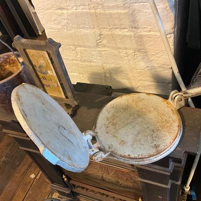 1450 Cast Iron Pale , Tortilla Press & Antique Cast Iron Sign