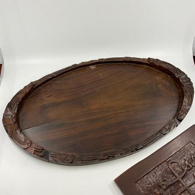 1453 Vintage Wood Barley Twist Candlesticks with Wood Carved Tray