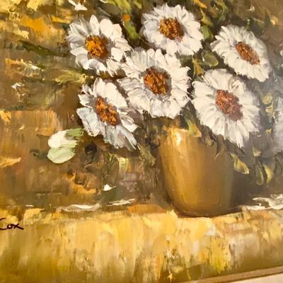 Framed Oil on Canvas White Flowers with Vase Painting; Signed RRobert Cox