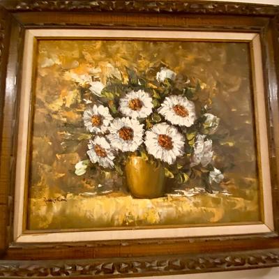 Framed Oil on Canvas White Flowers with Vase Painting; Signed RRobert Cox