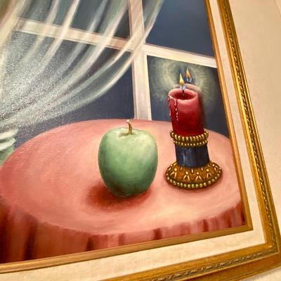 Framed Oil on Canvas Window Still-life, Signed